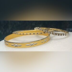 Vintage Gold Bangle Bracelet Set Rhinestone Stretch Stack